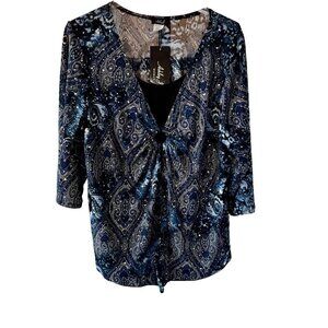 Ashley J Paisley Print Top with Rhinestone Accents Women's 3X NEW